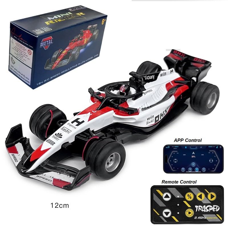1:64 Die-Cast Metal F1 Mini RC Racing Car with LED Lights – 2.4GHz Remote & App Control, USB Rechargeable Alloy Racing Car
