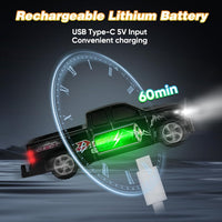 1:64 Black Remote Control Toy Cars for Kids 2.4Ghz Adjustable Speed Scale Alloy Pickup RC Trucks with Trailer & Car Lights,USB-C Recharging