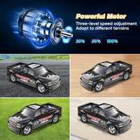 1:64 Black Remote Control Toy Cars for Kids 2.4Ghz Adjustable Speed Scale Alloy Pickup RC Trucks with Trailer & Car Lights,USB-C Recharging