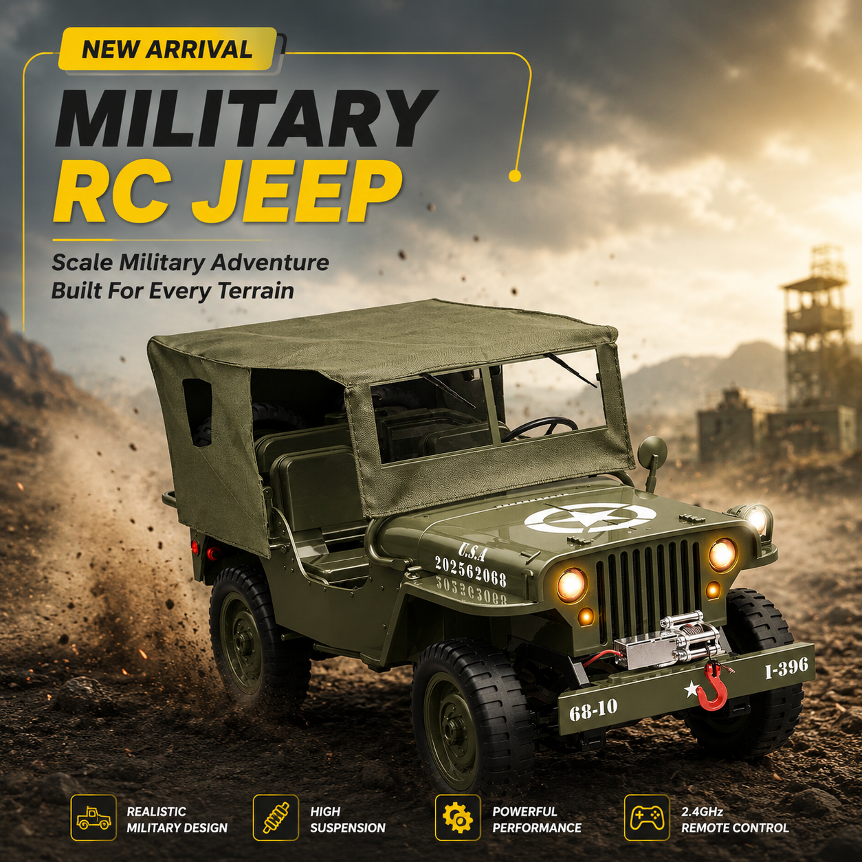 Willys RC 2.4GHz Remote Control Electric Off-Road Jeep with Roof