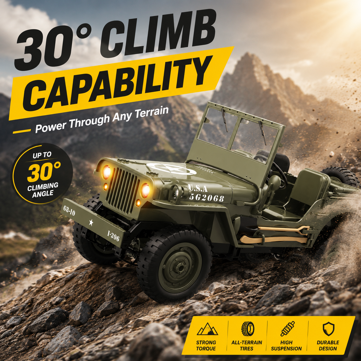 Willys RC 2.4GHz Remote Control Electric Off-Road Jeep with Roof