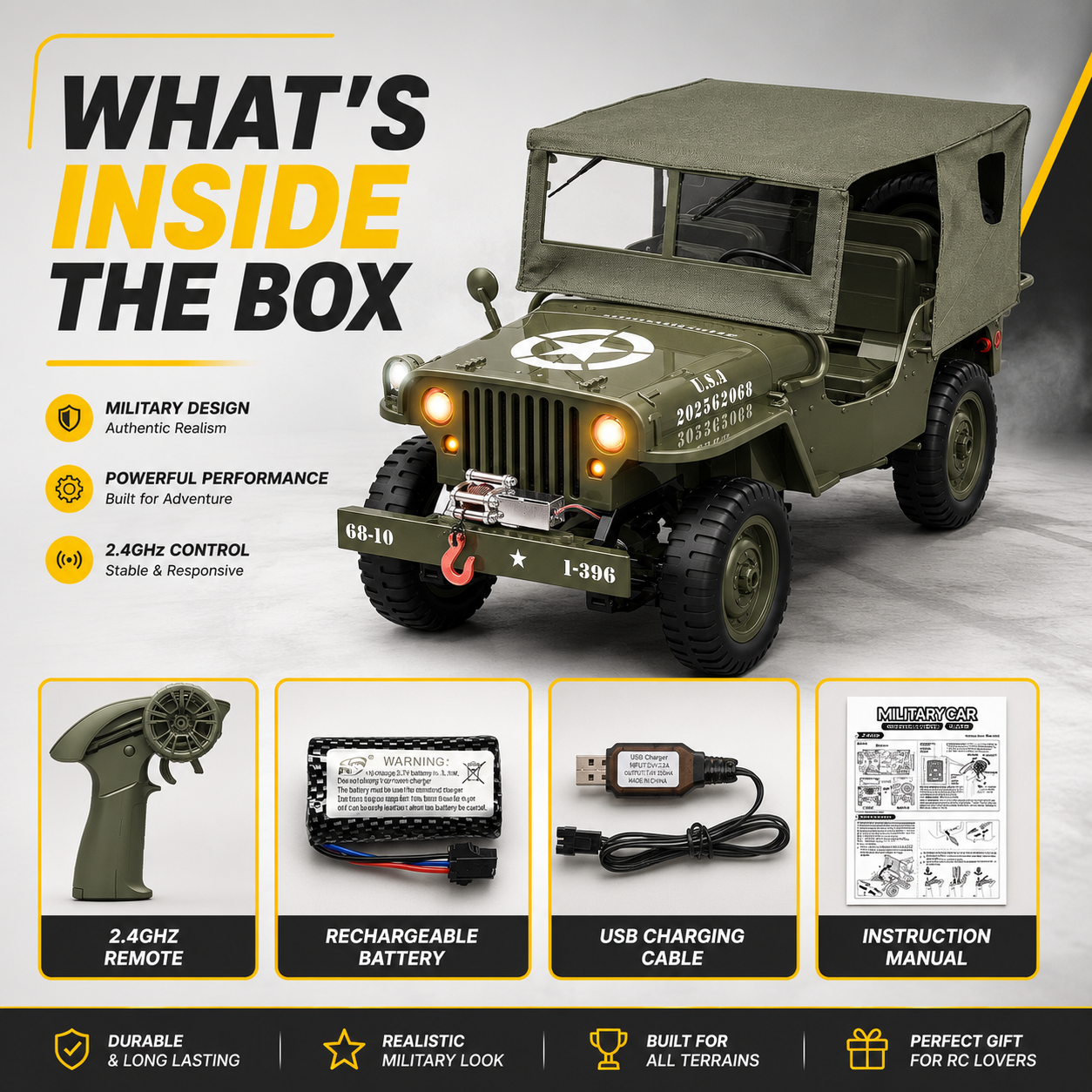 Willys RC 2.4GHz Remote Control Electric Off-Road Jeep with Roof