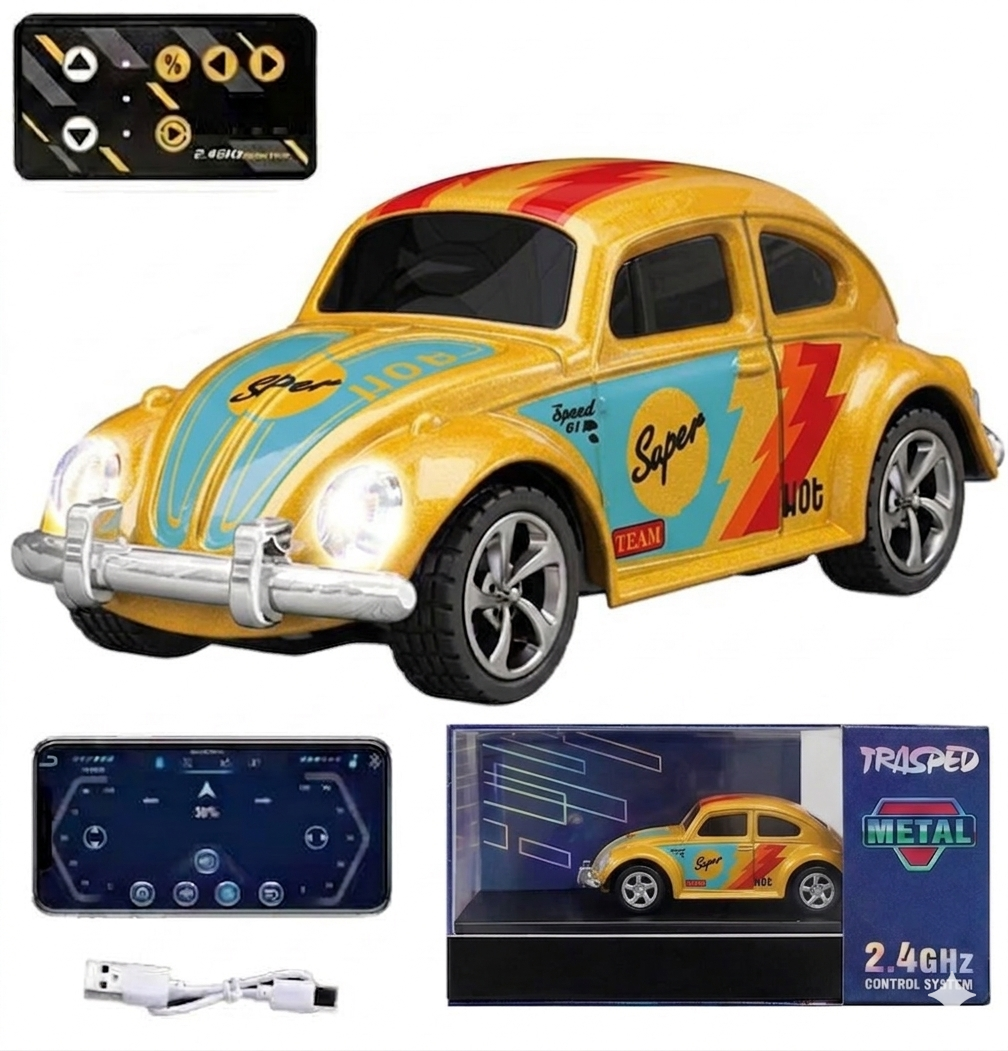 Pocket Size Remote Control Car with LED Lights, App Control & Rechargeable Battery (3 Colors)