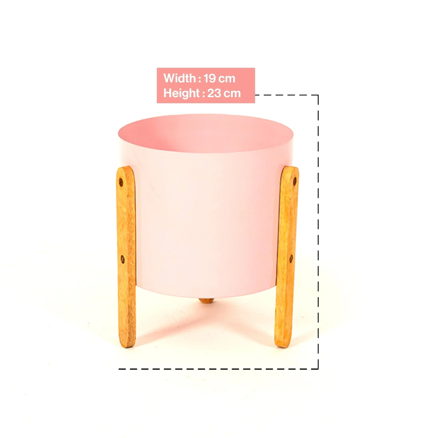 Modern Round Metal Pot with Wooden Stand in Pink